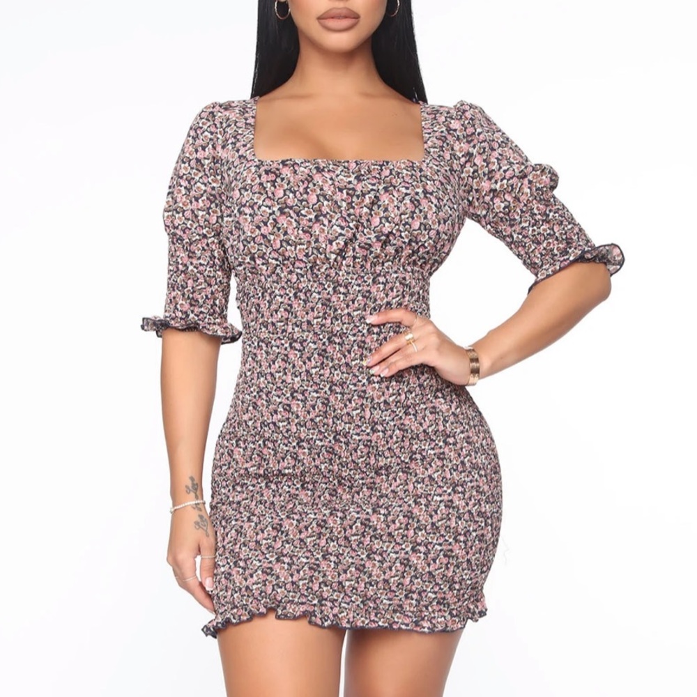 Floral Trails Smocked Mini Dress - Navy
